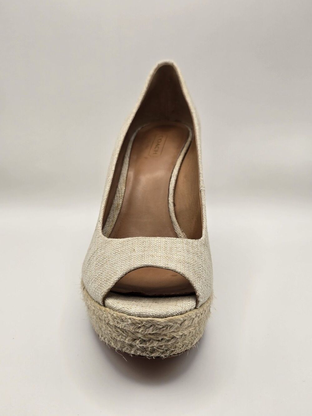 Coach Milan Platform Espadrille Wedge Heel Peep Toe Gold Size 8.5 - Picture 3 of 13